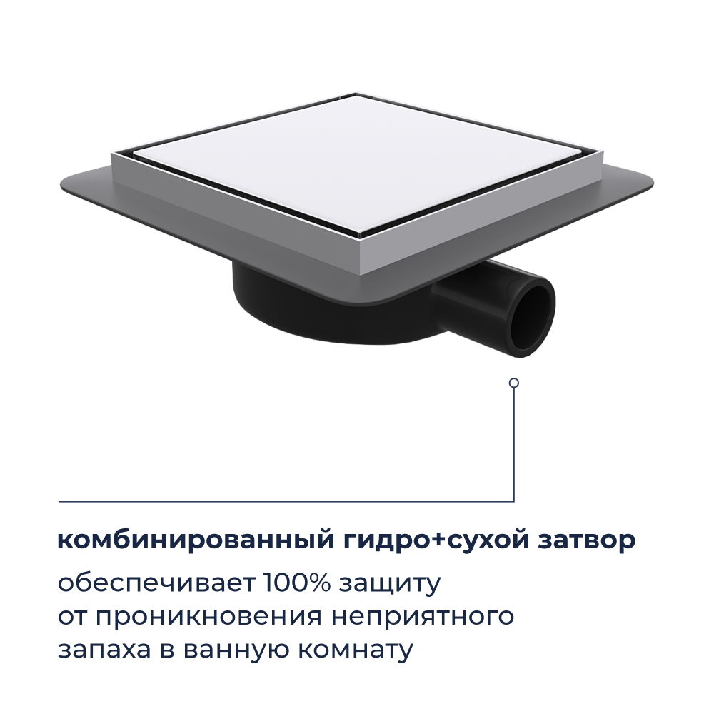Душевой трап RGW SDR-10 квадратный, хром, металлическая крышка, горизонтальный слив (150x150)