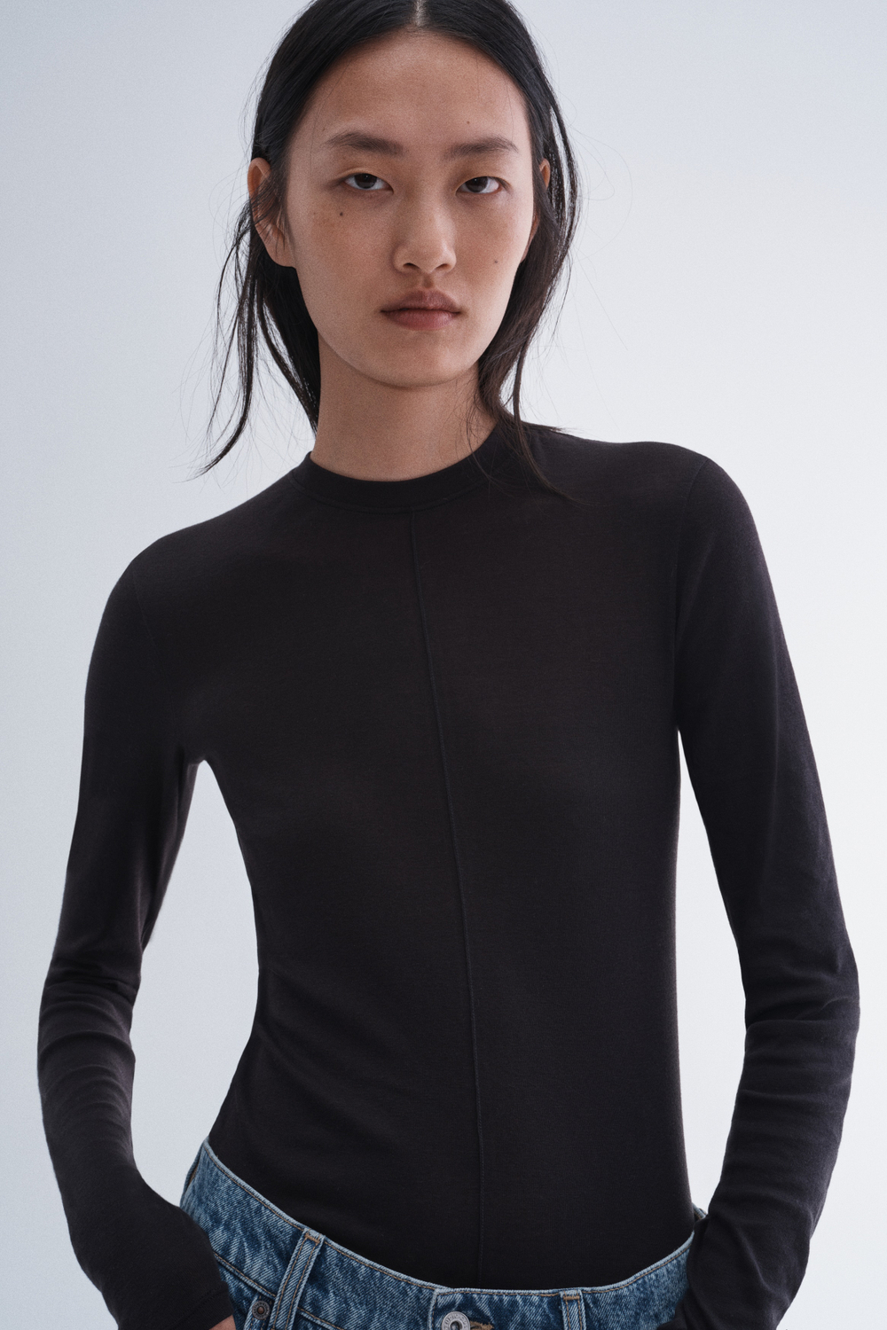 Топ из хлопка пима — длинные рукава, приталенный крой - H&M