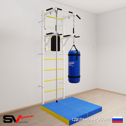 Шведская стенка Sv Sport усиленная 6707 (Турник стандарт/Брусья/Канат/Цепь/Мешок 30кг/Мат 1м)