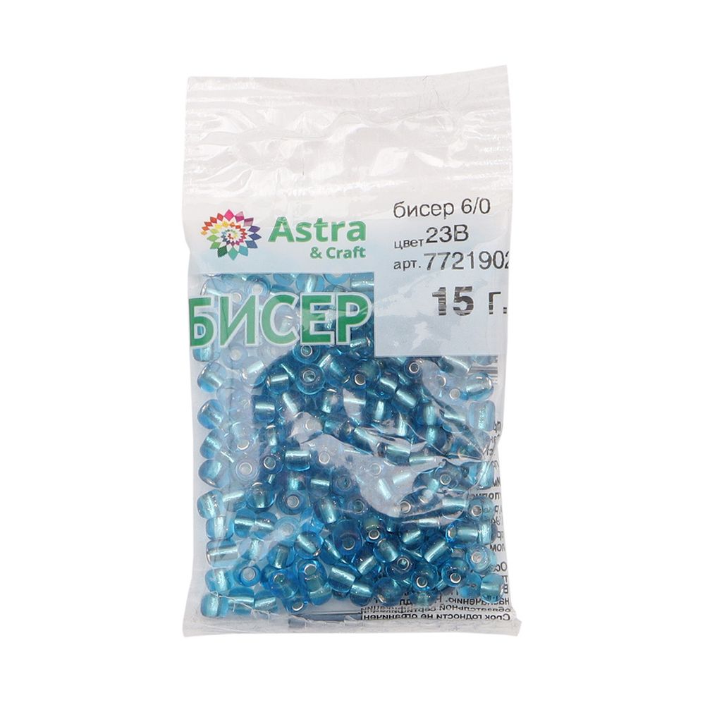 Бисер Astra&Craft 6/0 (4.1 мм), 150 г (10х15 г), цв. 23В голубой/прозр.серебрист.центр