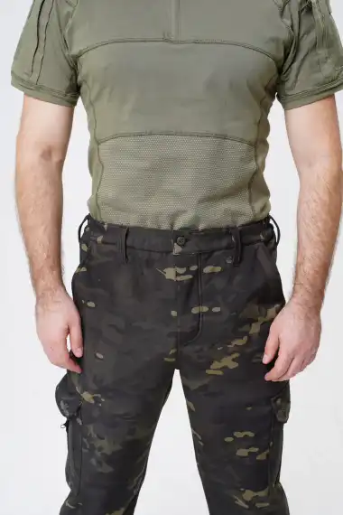 Джоггеры камуфляжные с резинкой анатомического кроя Soft Shell, Тёмный мультикам