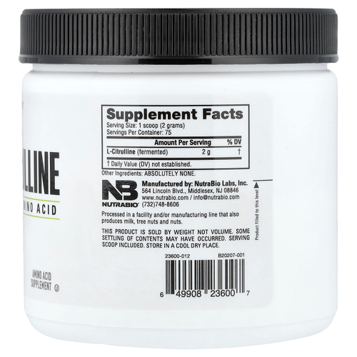 NutraBio, L-цитруллин, аминокислота в свободной форме, 150 г (5,3 унции)