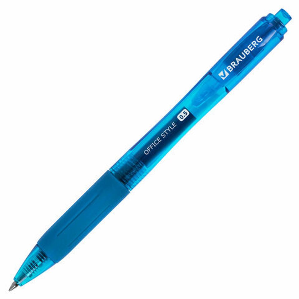Ручка гелевая автоматическая с грипом BRAUBERG "OFFICE STYLE", 1шт, СИНЯЯ, линия 0,4 мм, 144122