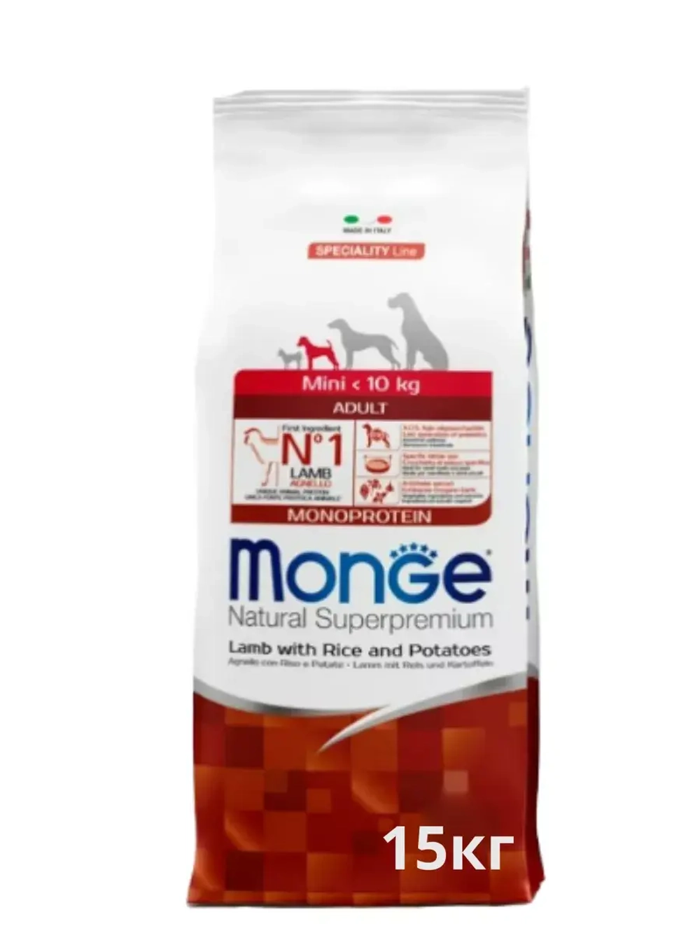 Monge (Монж Дог) Dog Speciality Mini сухой корм для взрослых собак мелких пород с ягненком 15кг.
