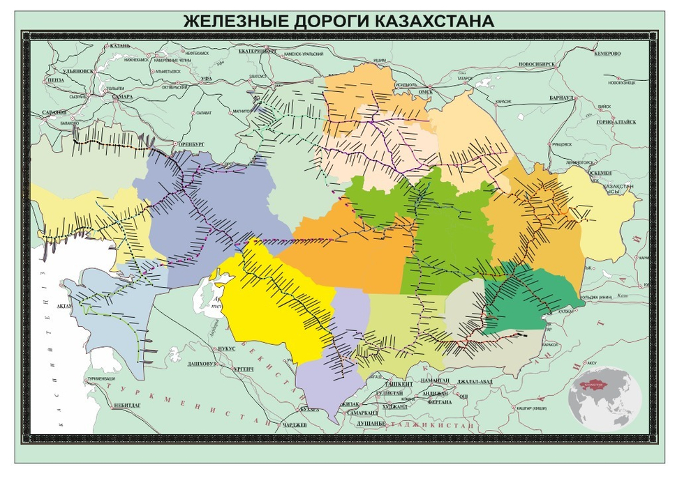 Железные  дороги Казахстана , размер 1,5 х 2,3 м, 2023 год