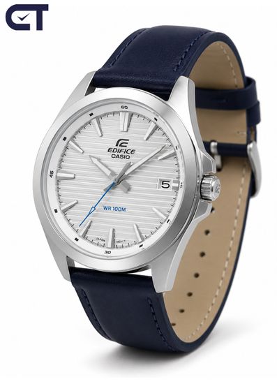 CASIO EFV-140L-7AVUDF EDIFICE мужские наручные часы — классическая трёхстрелочная модель с кожаным ремешком