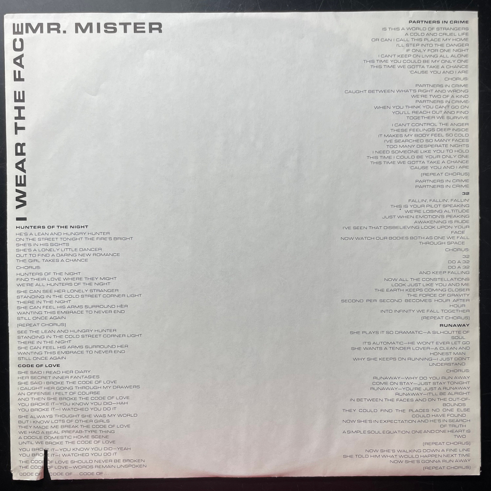 Mr. Mister ‎– I Wear The Face (США 1986г.)
