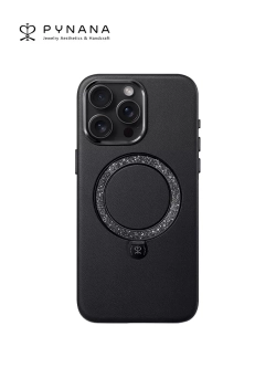 Чехол PYNANA для iPhone 15 PRO кожа, австрийский хрусталь, полуночно-черный