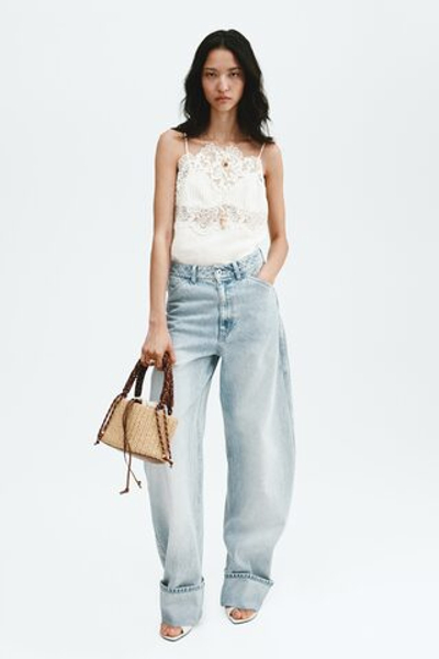 Топ с кружевом из смеси с льном — квадратный вырез - H&M