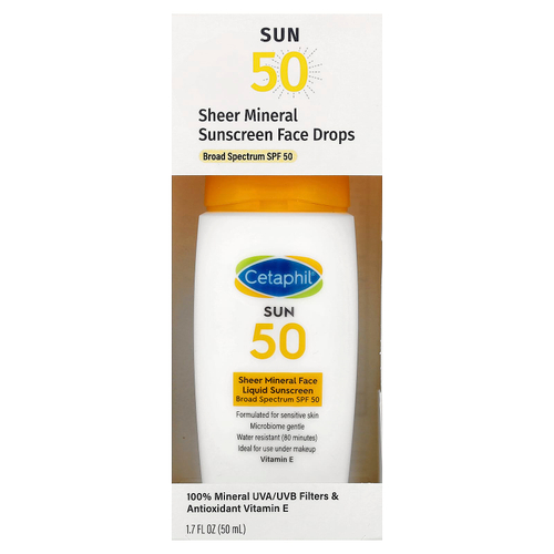 Cetaphil, Чистое минеральное жидкое солнцезащитное средство для лица, SPF 50, 50 мл (1,7 жидк. унц.)