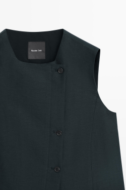 Massimo Dutti Жилет из льняной ткани с асимметричной застежкой, темно-синий