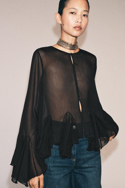 ZARA РУБАШКА ИЗ ЛЕГКОЙ ТКАНИ С ВОЛАНАМИ — ZW COLLECTION, ЧЕРНЫЙ