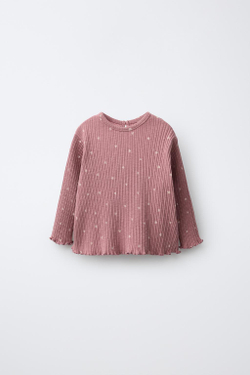 ZARA ЛОНГСЛИВ С ПРИНТОМ «СЕРДЦА», ТЕМНО-РОЗОВЫЙ