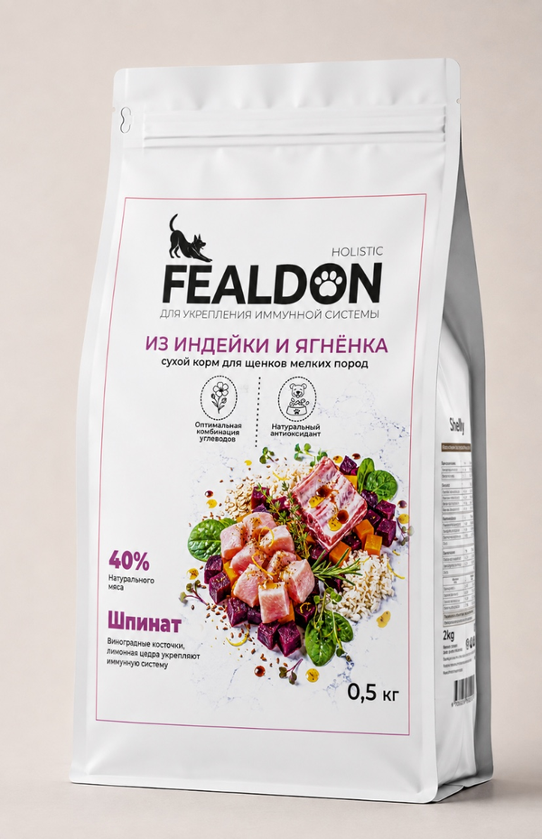 Сухой корм Fealdon для щенков мелких пород с индейкой и ягненком