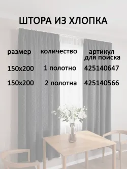 Штора тканевая на кухню, для спальни Роза 150х200 1 шт "Классика (черная)" Сказка перкаль