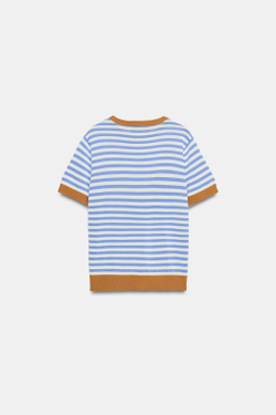 ZARA ТРИКОТАЖНЫЙ ТОП В ПОЛОСКУ, СИНИЙ/БЕЛЫЙ