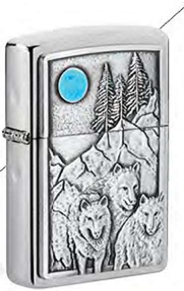 Цена наЗажигалка ZIPPO Wolf Design с покрытием Brushed Chrome, латунь/сталь, серебристая