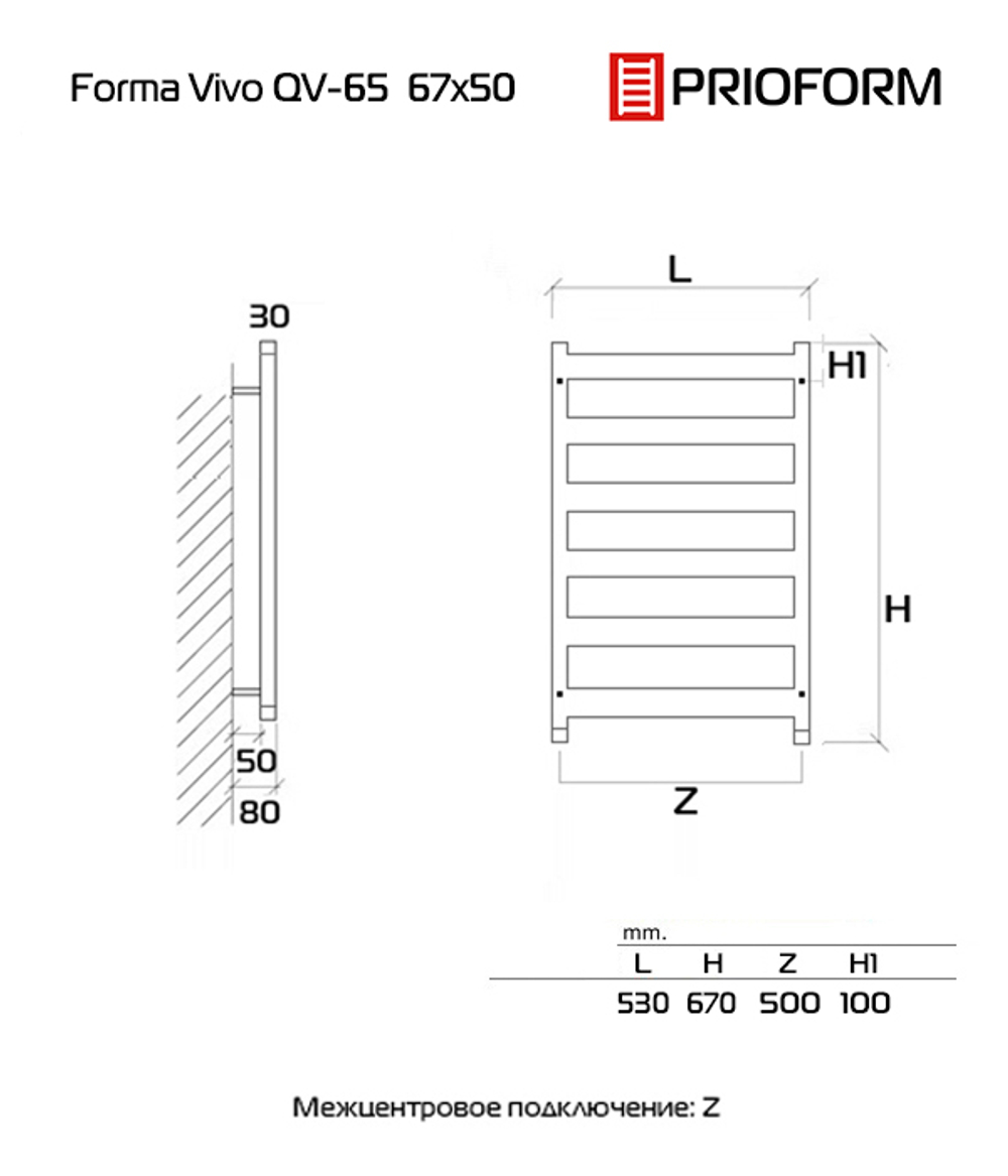 FORMA VIVO 67x50 (см) Полотенцесушитель водяной