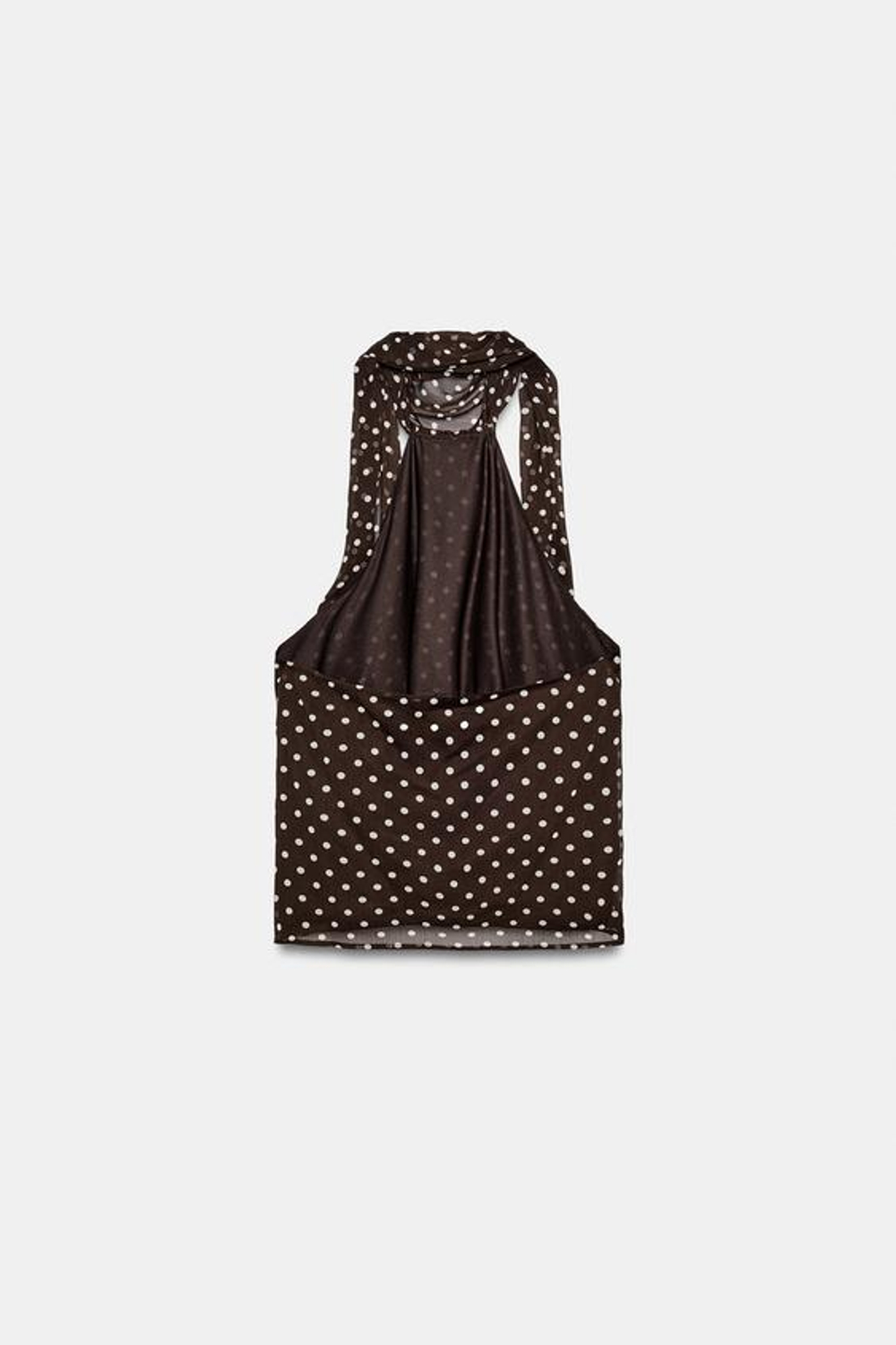 ZARA АСИММЕТРИЧНЫЙ ТОП В ГОРОШЕК, КОРИЧНЕВЫЙ/БЕЛЫЙ