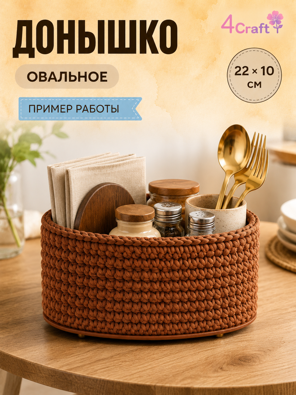 Донышко с ножками дно для изготовления сумки, коробочки, стакана или шкатулки 22х10х0,8 см (коричневый)