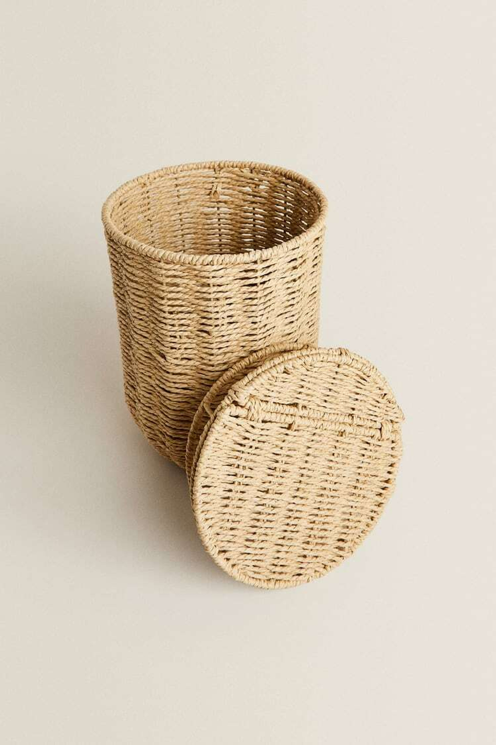 ZARA HOME КОРЗИНА ДЛЯ БУМАГ СО СЪЕМНОЙ КРЫШКОЙ, СВЕТЛО-БЕЖЕВЫЙ