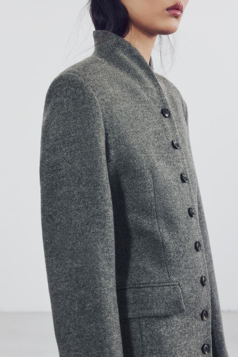 ZARA ШЕРСТЯНОЕ ПАЛЬТО С ПУГОВИЦАМИ — ZW COLLECTION, СЕРЫЙ