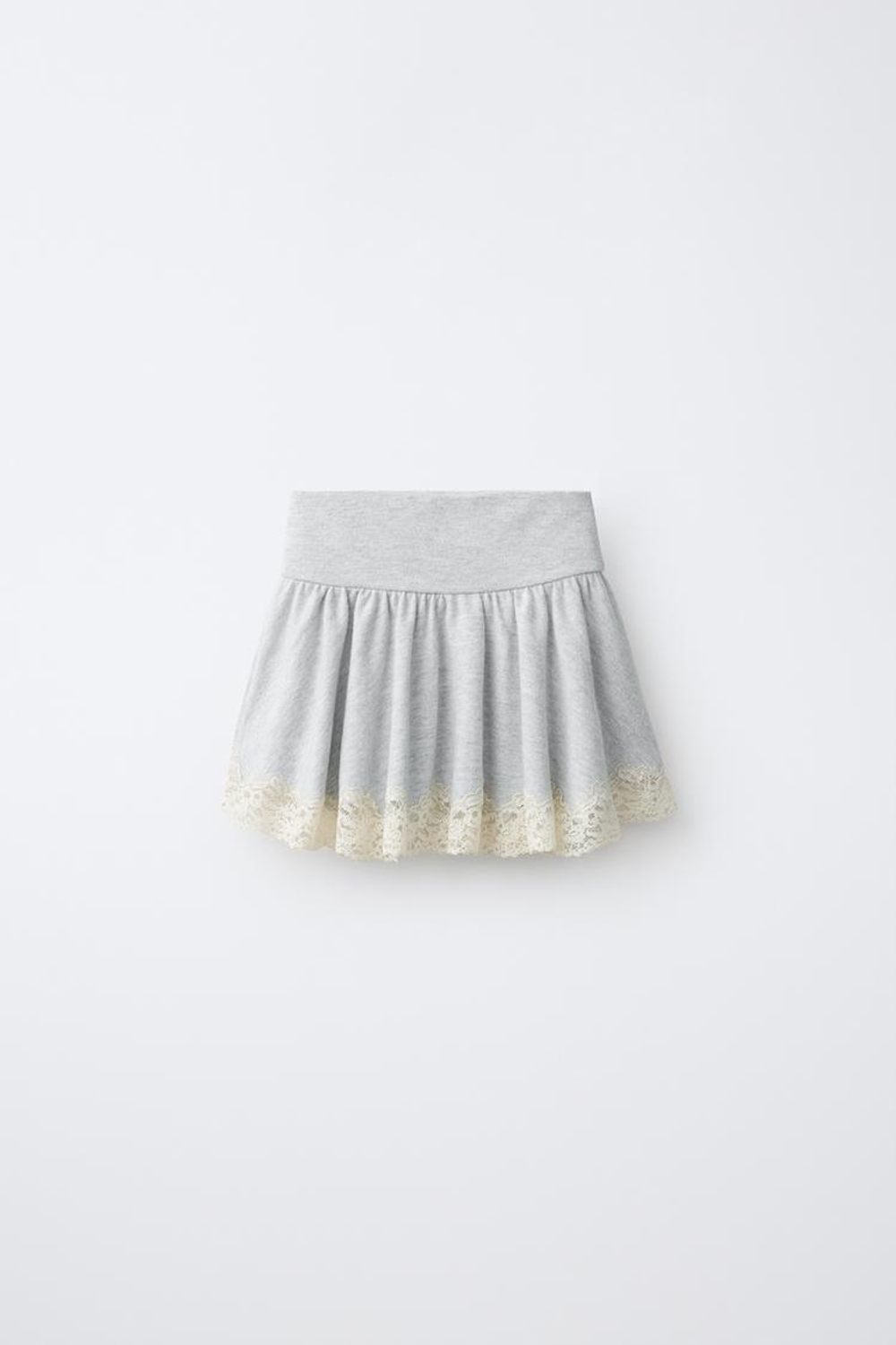 ZARA ЮБКА ИЗ МЯГКОЙ ТКАНИ С КРУЖЕВОМ, СЕРЫЙ МЕЛАНЖ