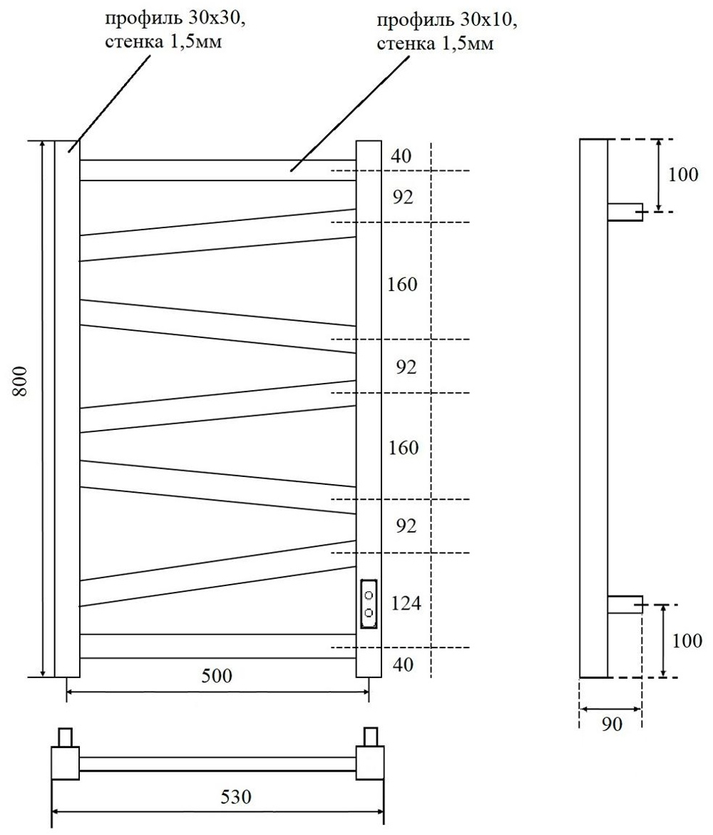 Полотенцесушитель электрический Point Феникс PN15858B П7 500x800, диммер справа, черный