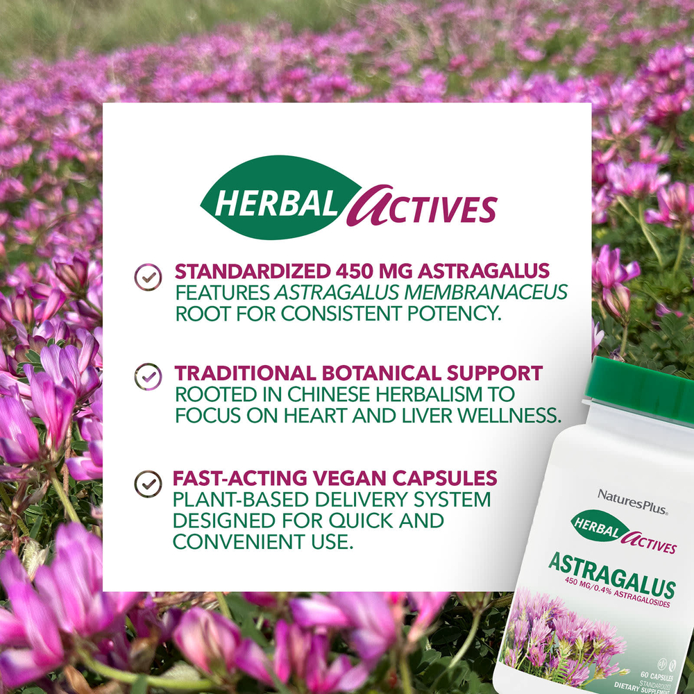 NaturesPlus, Herbal Actives, астрагал, 450 мг, 60 капсул