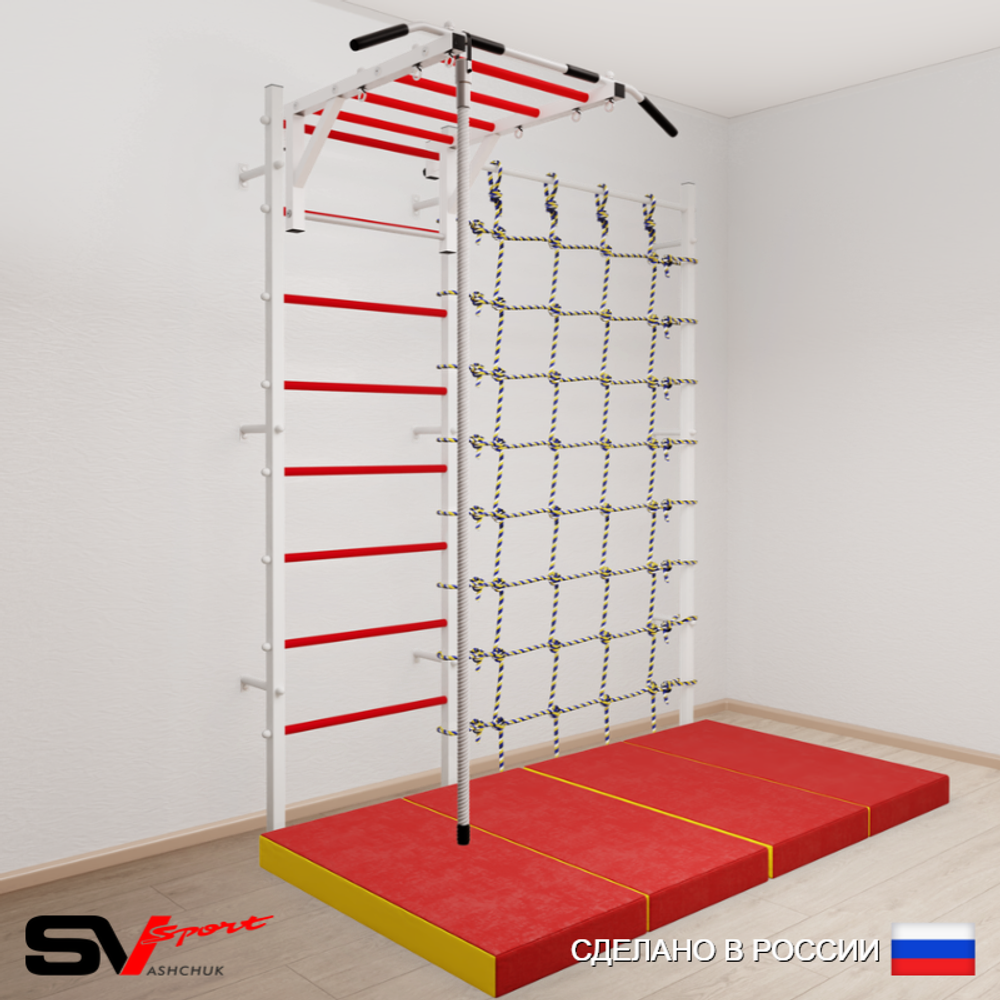 Шведская стенка Sv Sport 52940 (Турник рукоход/Канат/Мат 2м/Канатный лаз)
