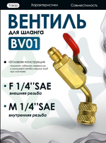 Вентиль для шланга BV01 F 1/4" SAE x M 1/4" SAE