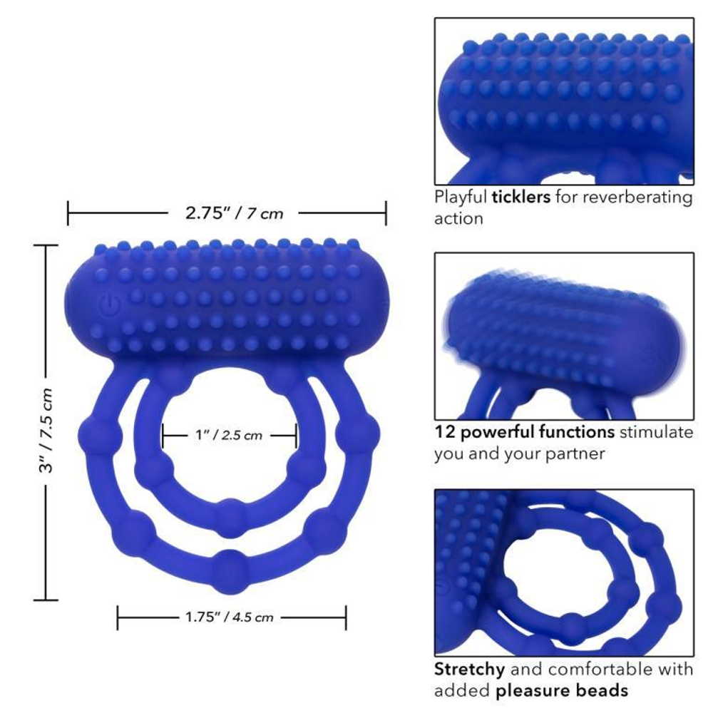 Эрекционное двойное виброкольцо Silicone Rechargeable 10 Bead Maximus Ring