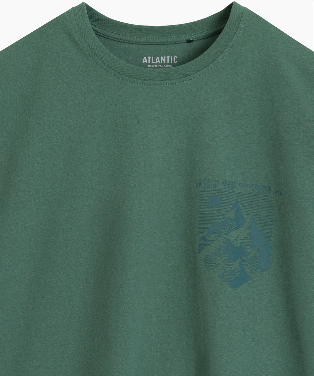 Мужская пижама Atlantic, 1 шт. в уп., хлопок, зеленая + темно-синяя, NMP-410Е