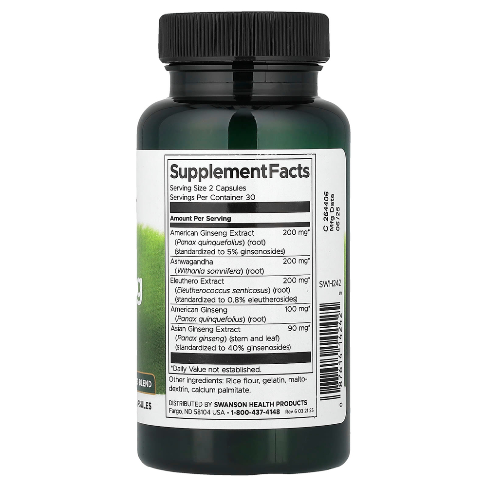 Swanson Vitamins, Dual Ginseng Plus, 60 капсул