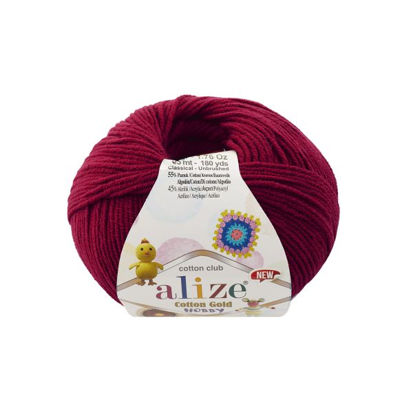 Пряжа Alize (Ализе) Cotton Gold Hobby New / уп.10 мот. по 50 г, 165 м, 390 вишня