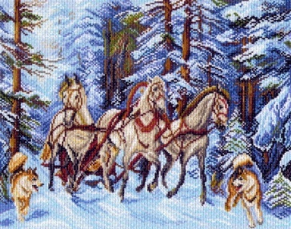 "Мчится тройка"-1503 канва с рисунком