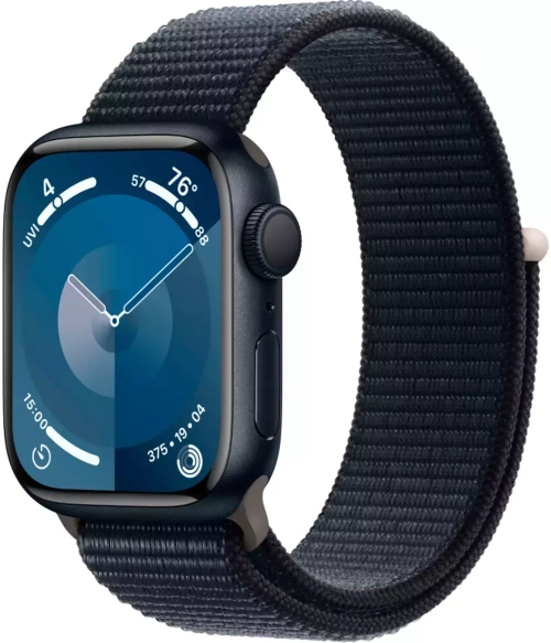 Apple Watch Series 9, 45 мм, корпус из алюминия Midnight, тканевая спортивная петля Midnight