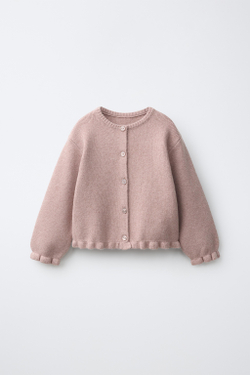 ZARA КАРДИГАН С ОБОРКАМИ, РОЗОВЫЙ МЕЛАНЖ