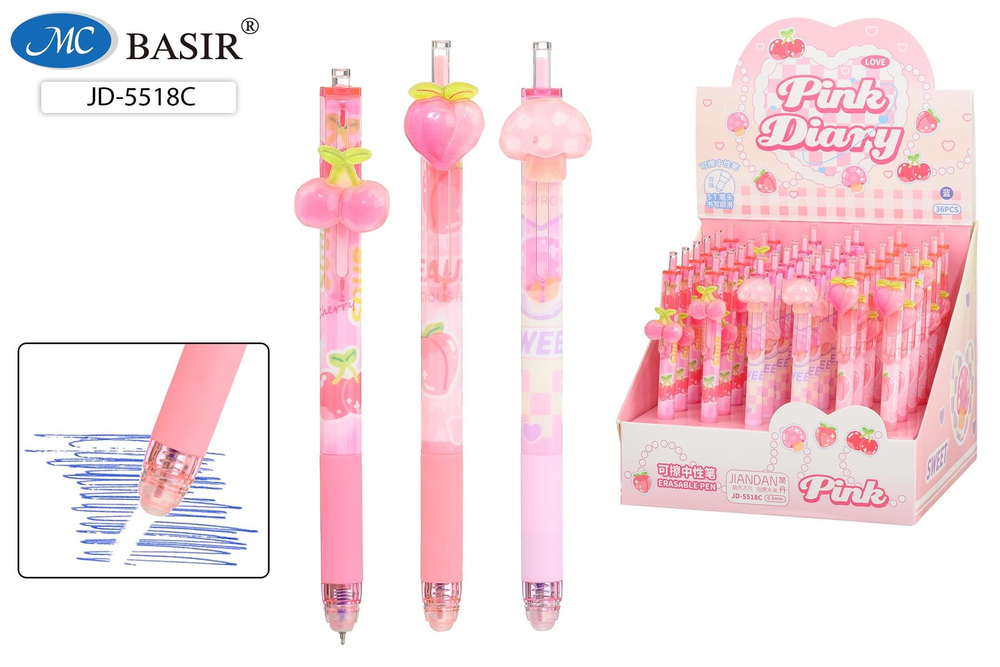 Авторучка гель пиши-стирай 0,5мм. синяя "Pink diary" ассорти (Basir)
