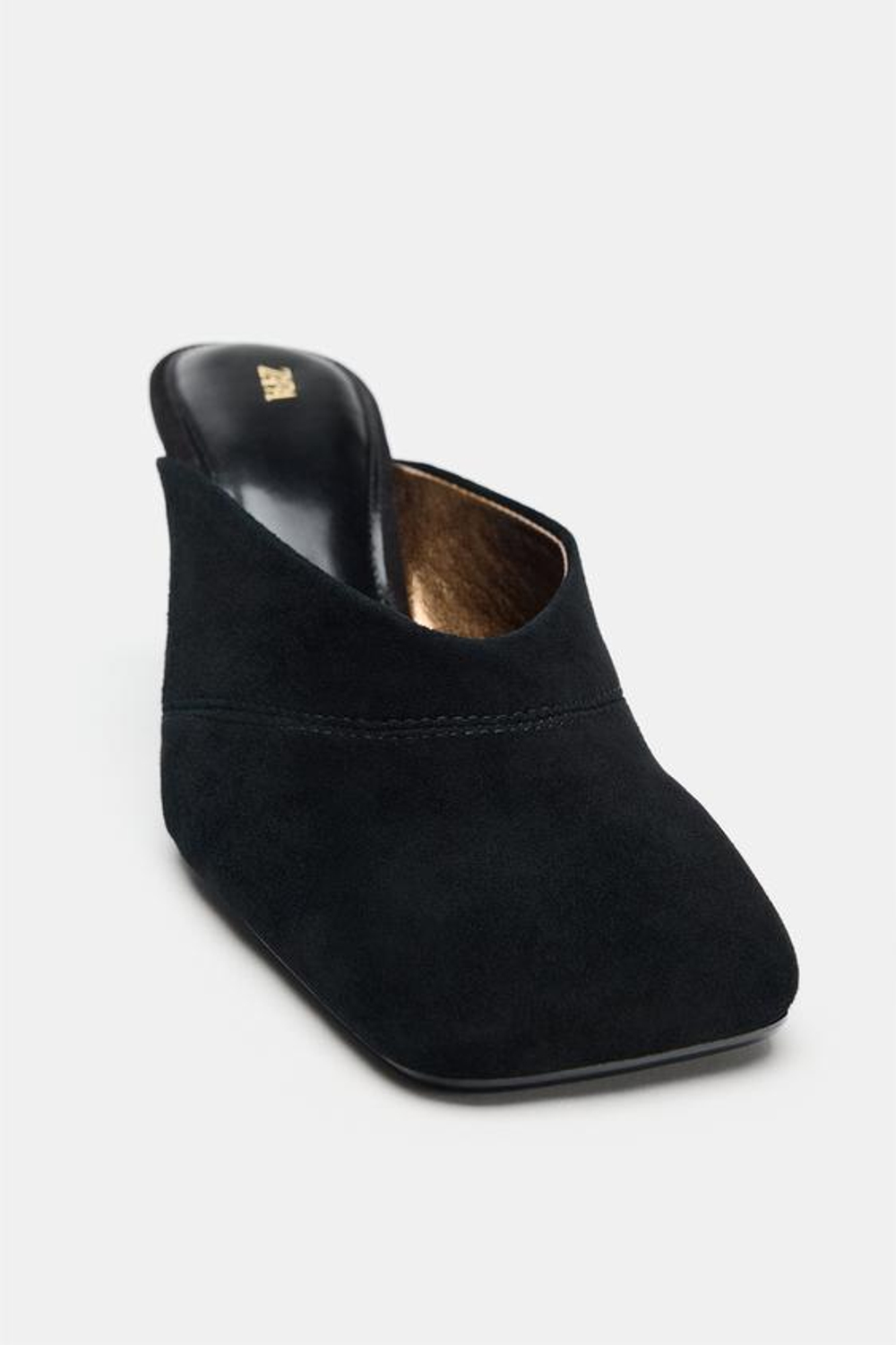 ZARA КОЖАНЫЕ МЮЛИ НА КАБЛУКЕ ZW COLLECTION, ЧЕРНЫЙ