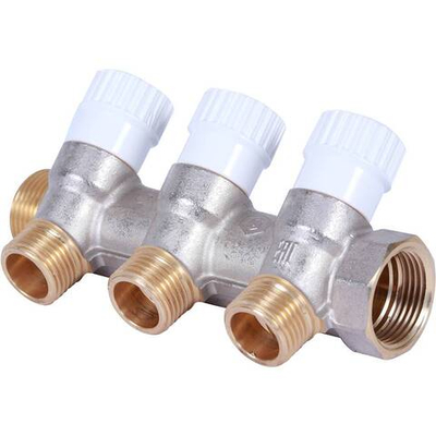 STOUT Коллектор распределительный 3/4" на три отвода 1/2" плоское уплотнение