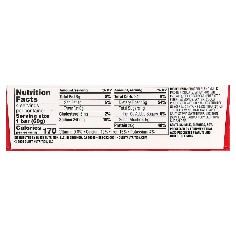 Quest Nutrition, Протеиновый батончик, шоколадный брауни, 4 батончика, 60 г (2,12 унции)