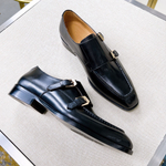 Мужские кожаные монки Gucci с двумя пряжками — чёрные — фото 4