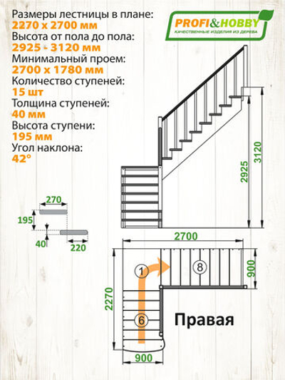 Лестница на второй этаж К-002м/4 Правая