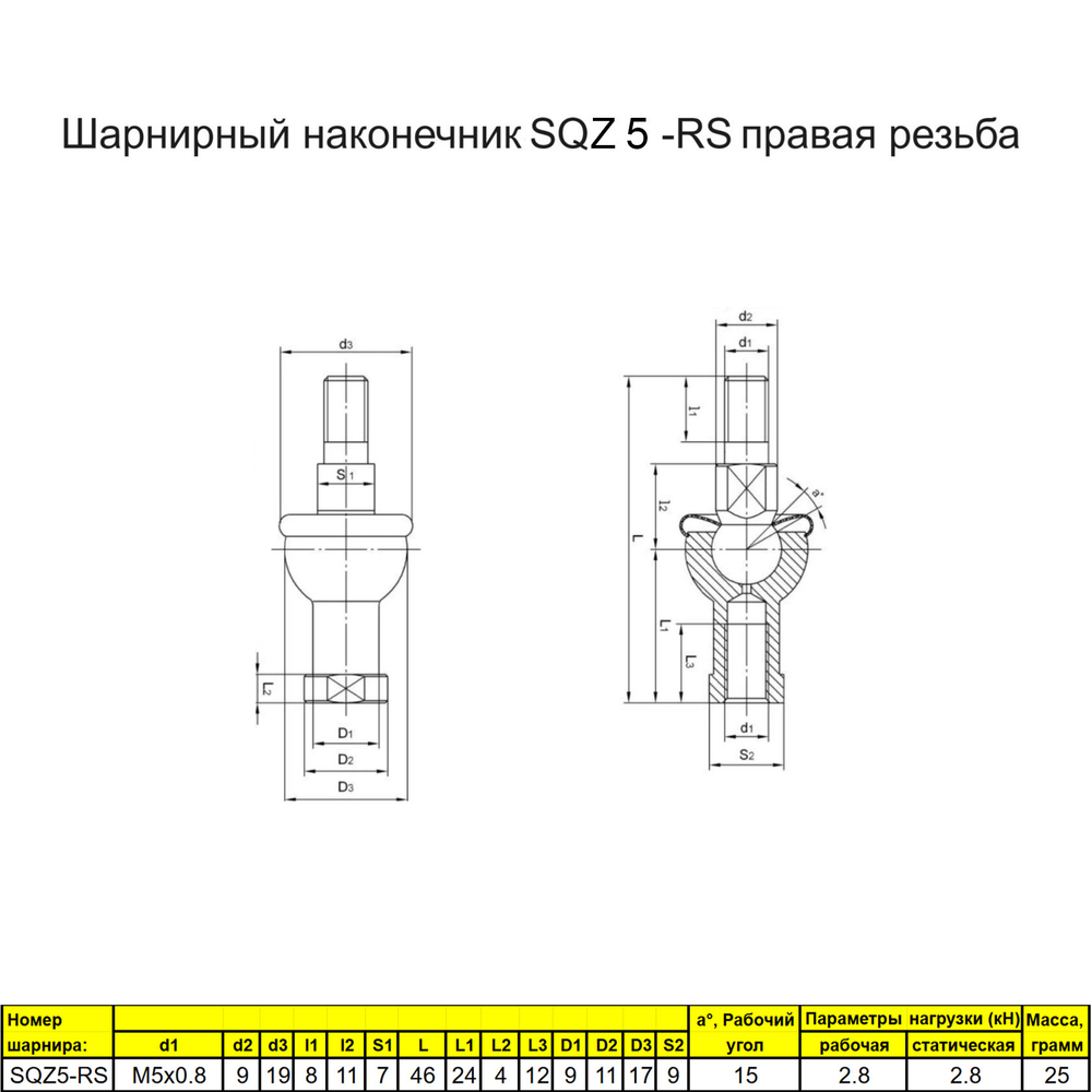 Шарнирный наконечник М5 4 шт. / SQZ5-RS / для ЧПУ и спецтехники
