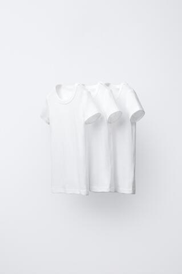 ZARA НАБОР ИЗ ТРЕХ ФУТБОЛОК С КОРОТКИМИ РУКАВАМИ, БЕЛЫЙ