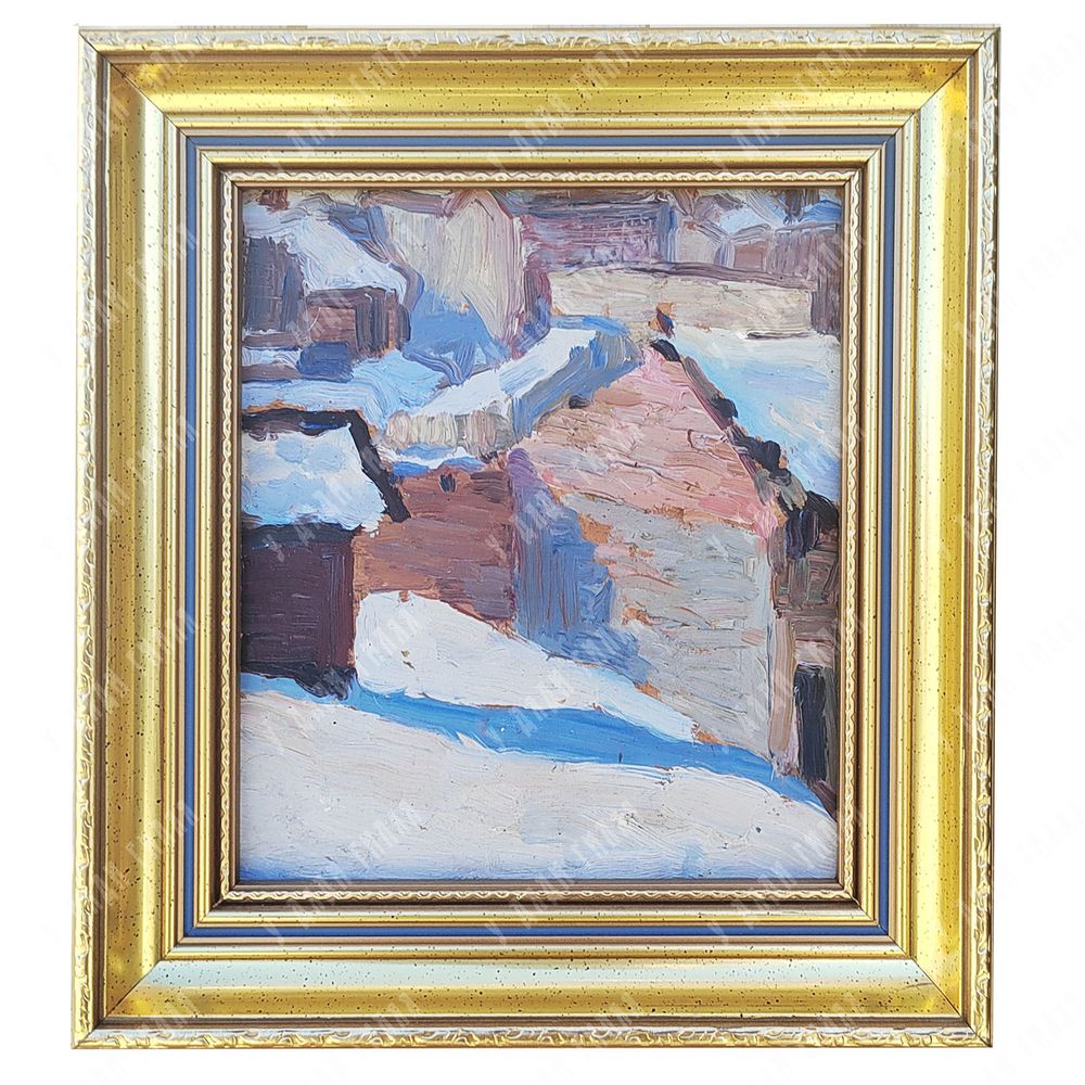Динес Ю. С. Февраль. Крыши. Саратов. Этюд. Картон, масло. 1942