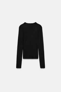 ZARA ПОЛУПРОЗРАЧНЫЙ ТРИКОТАЖНЫЙ ТОП, ЧЕРНЫЙ