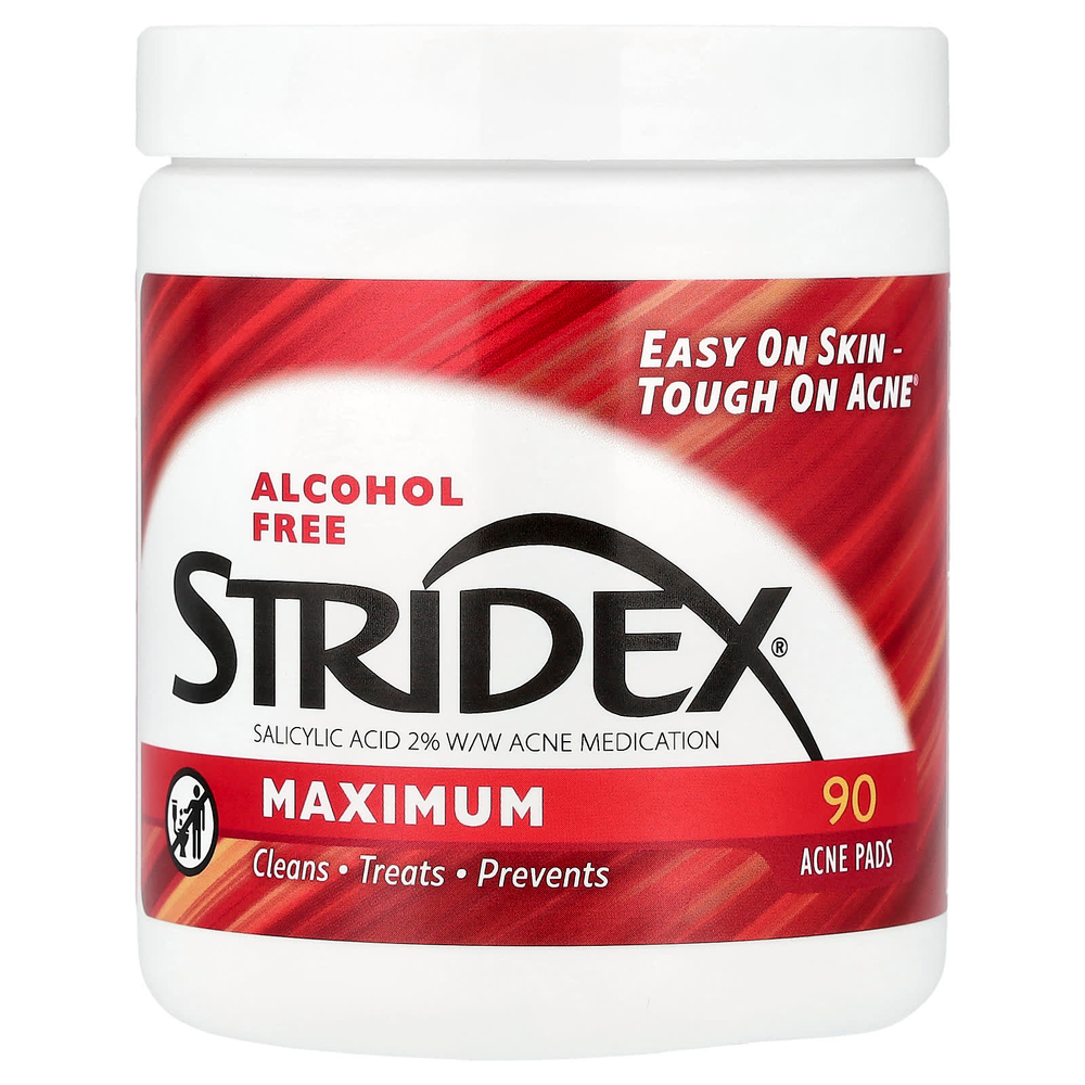 Stridex, Maximum, диски от акне, без спирта, 90 дисков