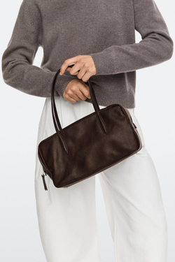 Massimo Dutti Миниатюрная цилиндрическая сумка из кожи наппа, коричневый